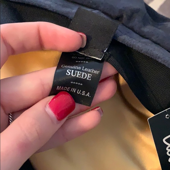 navy blue suede leather baker boy hat NWT - Picture 4 of 5